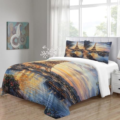 Housse de couette 3D Tour Eiffel anti-plis en microfibre douce avec zip - 5