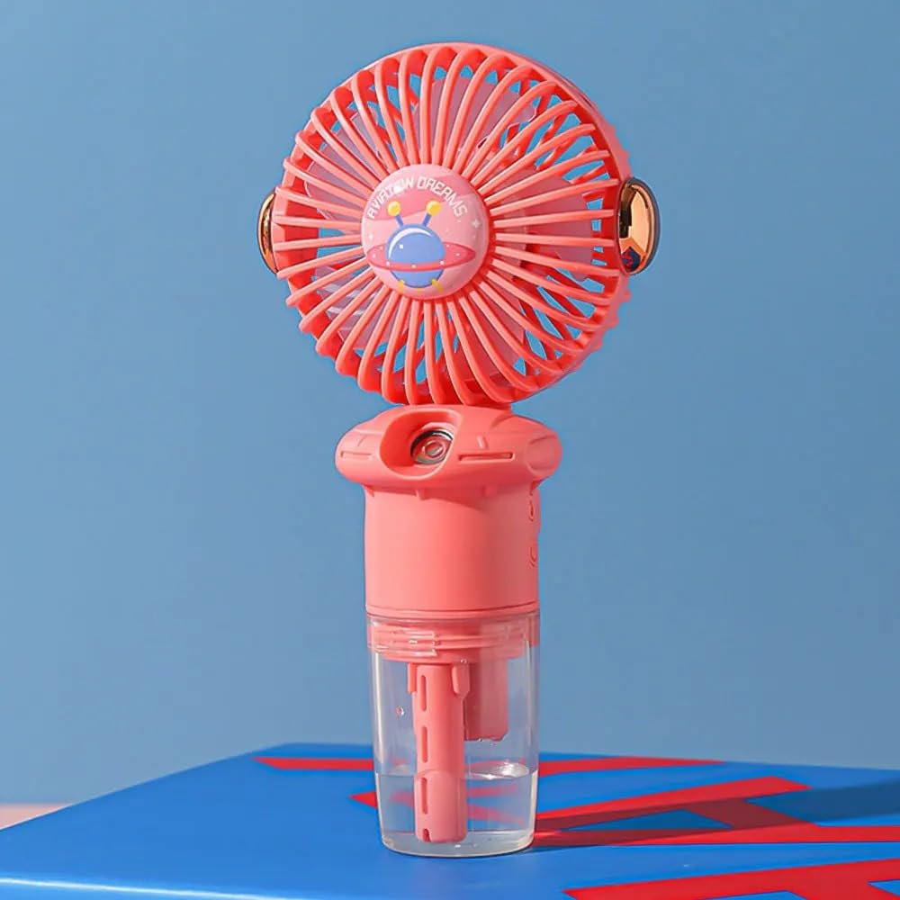 Portable Hand Fan Rechargeable Table Small Mini USB Fan | With Mist Spray Humidifier for Hot Summer | Ideal for Indoor, Outdoor, Home, Office, Kitchen & Travel Use (Space Theme Pink) (B0D54KYT5W) Amazon Price History, Amazon Price Tracker