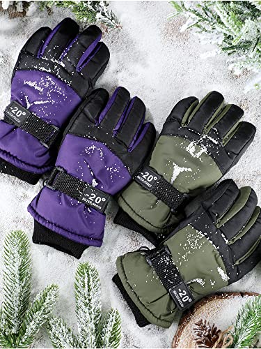 Image of SATINIOR 2 Pairs Kids Waterproof Winter Snow Gloves Ski Gloves for Boy Girl Outdoor Warm Thickening Snowboard