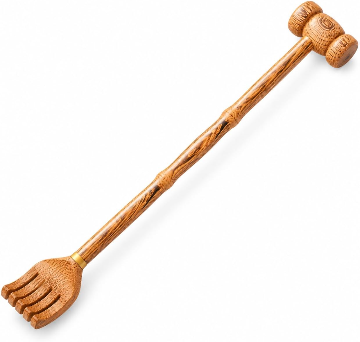 2-in-1 Back Scratcher & Massage Tool, Long Handle, Solid Wood
