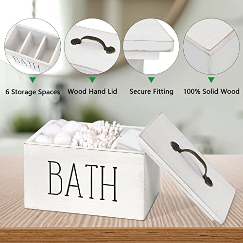 Rustic Tampon Storage Container For Bathroom, Decorative Bathroom Countertop Organizer Storage Box Tampons Organizer Holder, Wood 3 Compartments Cotton Swab Ball Qtip Container With Lid #TOP5