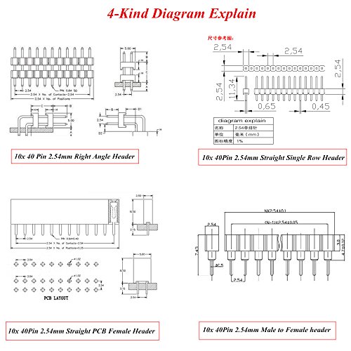 Samidea 40Pcs In Box 2.54Mm Breakaway Pcb Board 40 Pin Male And Female Pin Header Socket Connector Kit For Arduino Prototype Shield,4 Kinds #TOP2