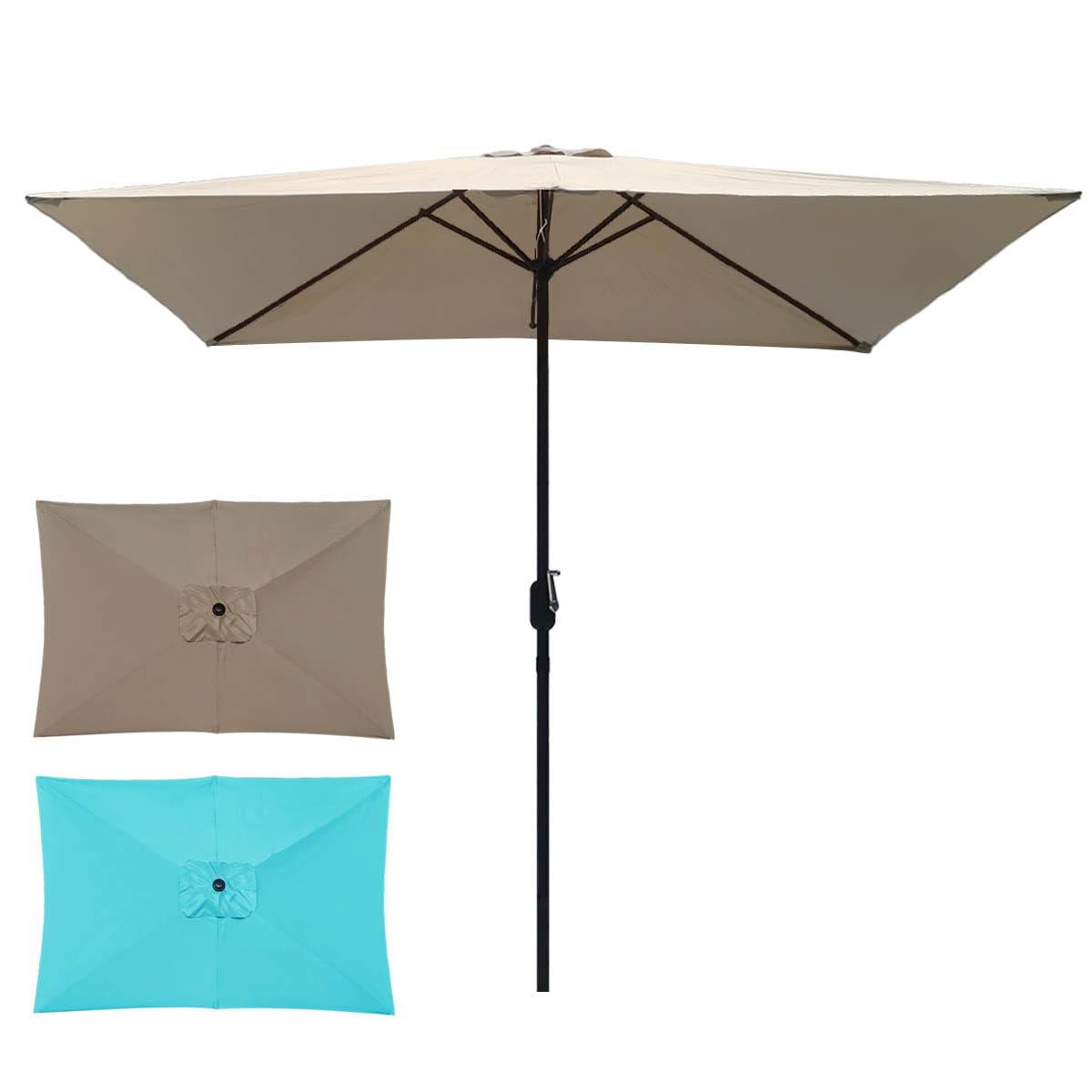6.5x10 ft rectangular patio umbrella, outdoor market table umbrella with hand crank, rust-resistant frame, 6 steel ribs, courtyard, garden, courtyard, lawn