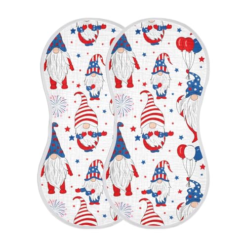 Muslin Burp Cloth for Baby 2PCS American Gnomes Red Super Absorbent Burping Cloths, Bibs for Newborn Boys Girls