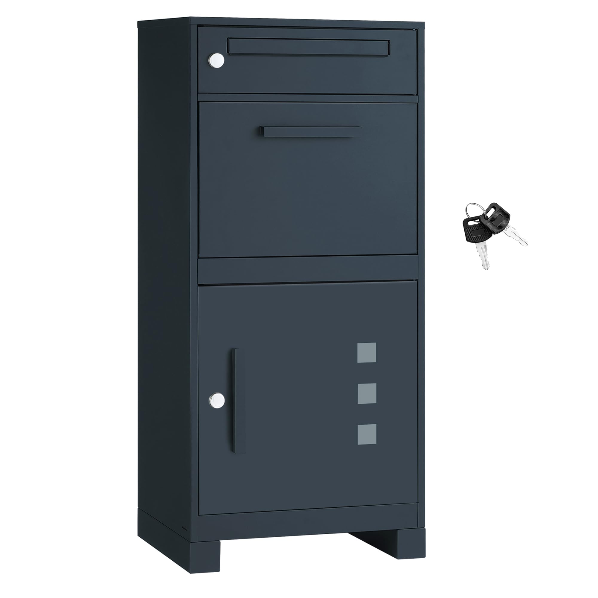 SONGMICS Paketbox, Paketbriefkasten, Briefkasten mit Paketfach, Paketkasten XXL, für Briefe, Pakete, Schloss mit Abdeckung, 2 Schlüssel, Stahl, anthrazit GMB091GZ01