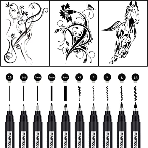 Martcolor Calligraphy Pens, 10 Size Hand Lettering Pens For Beginners Writing, Art Drawings, Sketching, Scrapbooking, Journaling, Brush Markers Set For Artist Adults Kids Beginner #TOP2