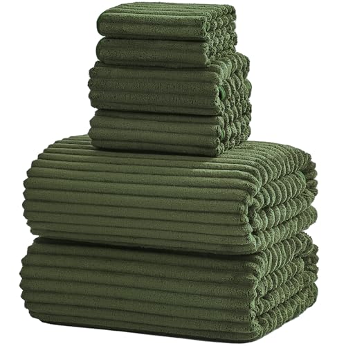 NALIVO 6-Piece Bath Towel Set(30x60) 2 Large Bath Towel Sheets 2 Hand Towels and 2 Washcloths - Highly Absorbent Quick Dry Microfiber Ultra Soft Towel Set for Bathroom (Olive Green)