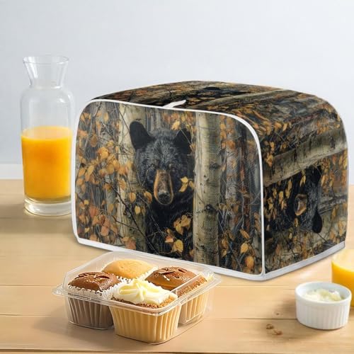 Image of Talayituse Bear Hunting Camo Print Toaster Dust Cover 4 Slice, Christmas Decoration Bread Maker Cover Toaster Covers Washable Stain Resistant Kitchen Small Appliance Covers, M