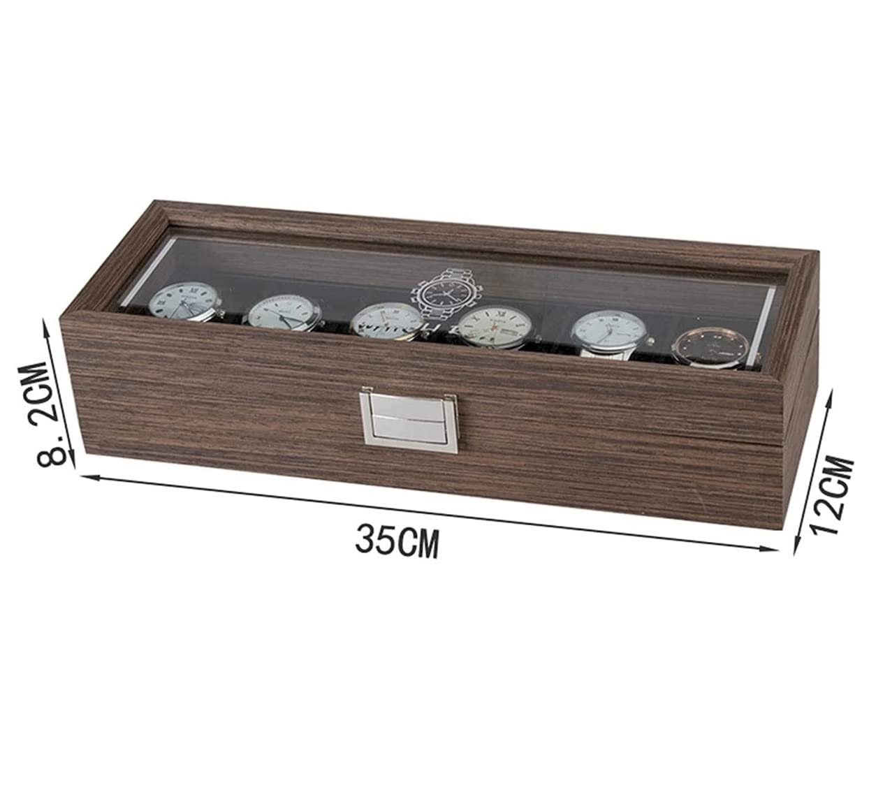 Scatola Porta Orologi Organizzatore Di Visualizzazione Per Orologi Elegante Custodia Per Gioielli In Legno A 6 Griglie Con Chiusura Di Sicurezza Superiore Trasparente Scatola Porta Orologi Uomo Donna