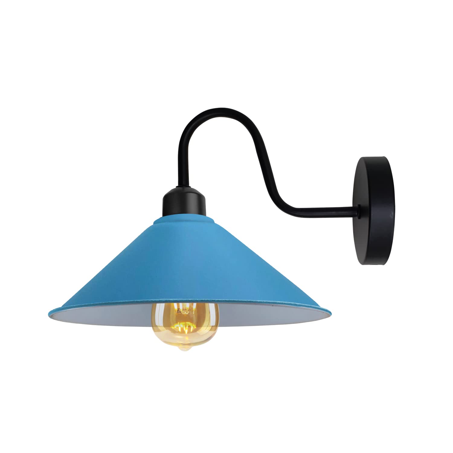 LEDSone Vintage Industrial Wall Light – Metal Cone Shade Goose Neck Wall Lamp with E27 Bulb for Bedroom, Living Room, Hallway, Kitchen, Cafe, Restaurant
