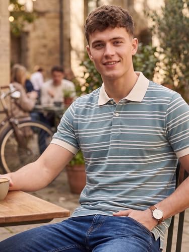 Image of XENOVAURBAN Polo t Shirt for Man | Striped Pattern Mens Cotton Polo Neck T-Shirt with Collar | Regular fit | Breathable and Soft - Polo-Striped-P
