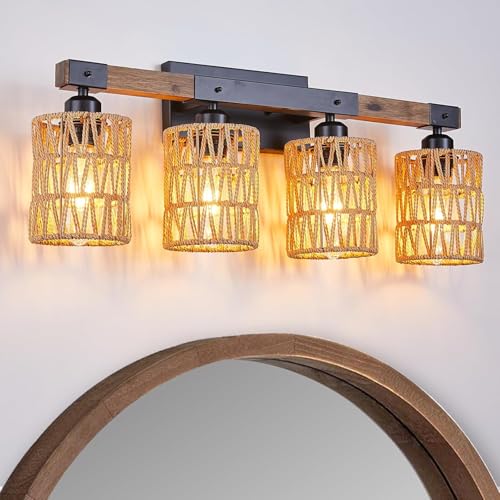 Feohak Bathroom Vanity Light, 4-Light Boho Bathroom Light Fixtures Over