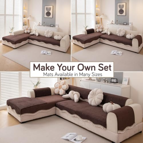 Image of HOKIPO Premium Dutch Velvet Sofa Cover Mat with Frill | Make Your Own Sofa Cover Set, Mat Length 90(D) x 60(L) cm, Rich Chocolate (NEW-AR-5733-CHOC)