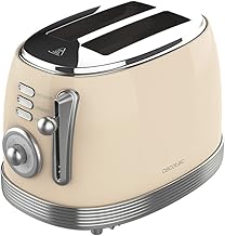 Cecotec Toast&Taste 800 Vintage Light Beige, 850 W, Doppelschlitz, extra breit, 3,8 cm, 2 Toaster, Edelstahl, Vintage-Stil, 3 Funktionen, Beige