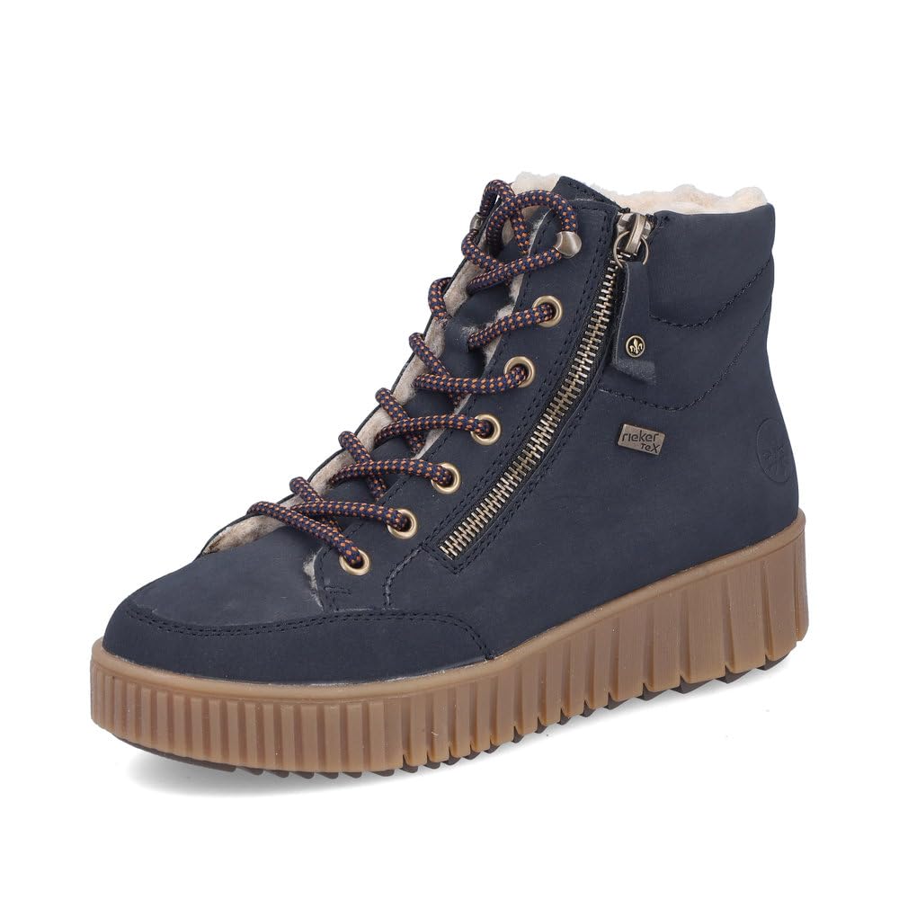 Rieker Damen Stiefeletten Y6104 – Klassische Stiefelette in Blau, Größe 39 EU / 6 UK, wasserabweisend
