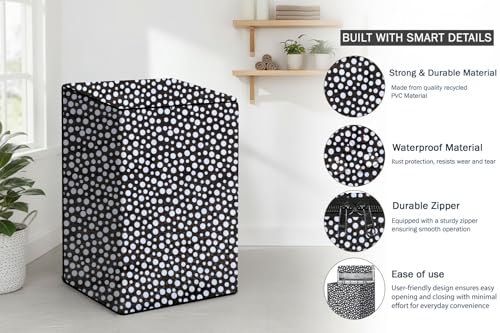 Image of Stylista Washing Machine Cover Compatible for Godrej 6.2 Kg Fully-Automatic Top Loading WTA 620 CI, Polka Dot Pattern Black