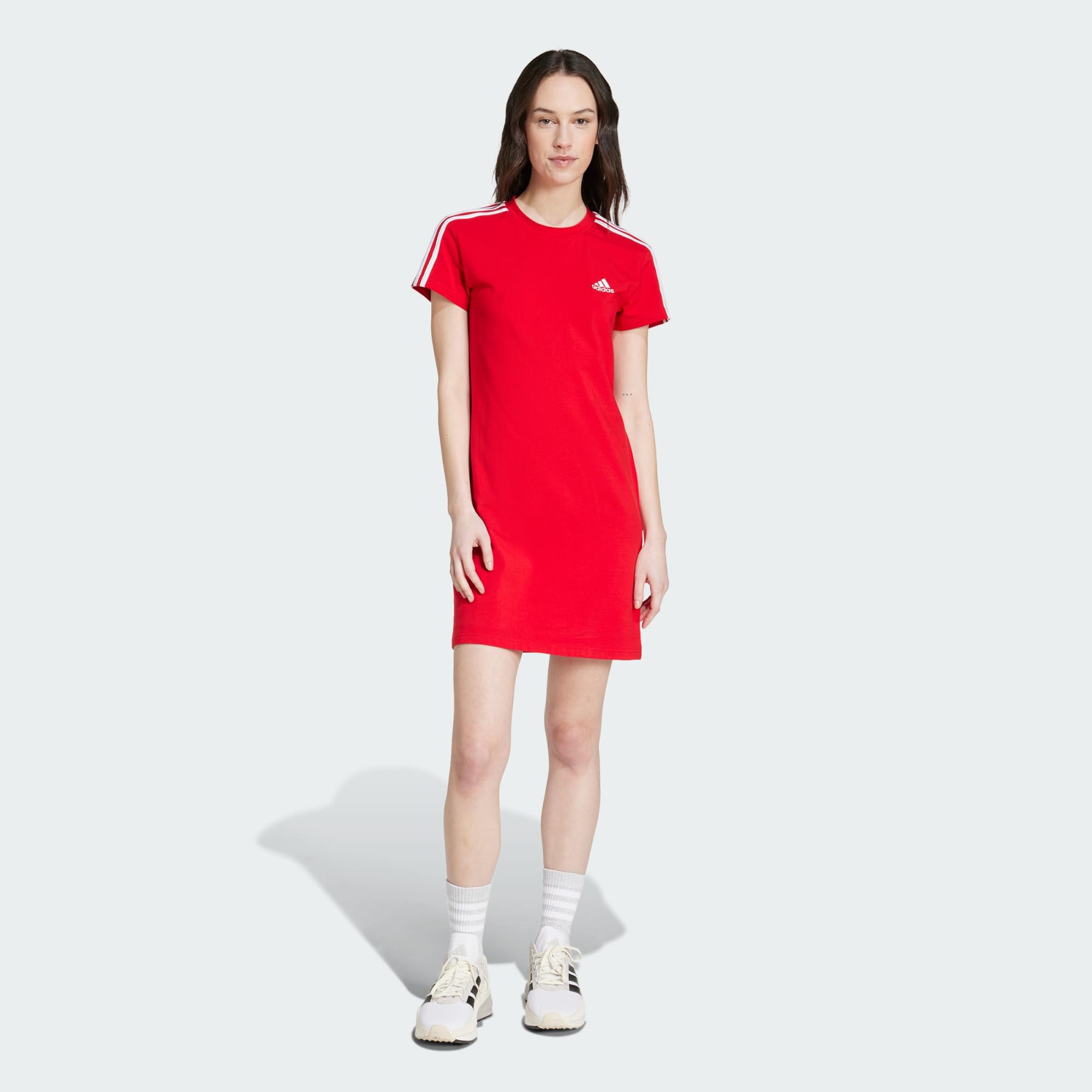 adidas Kobiety Essentials 3-Stripes Single Jersey Fitted Tee Dress, Better Scarlet S23, L