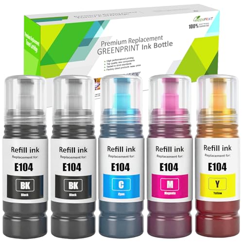 Recharge encre E104 noir couleur compatible ET-2712 ET-2715 ET-2810 ET-2821 pack 5 bouteilles
