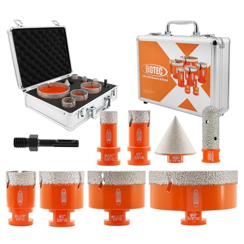 Image of Tile Hole Saw Kit Diamond - 9PCS 5 /8-11 Thread Drill Bit 19 /25 /35 /50 /65 /102mm+50mm Beveling Chamfer Bit+20mm Finger Bit+SDS Adapter for Pocelian Tile Ceramic Marble Granite Stoneware