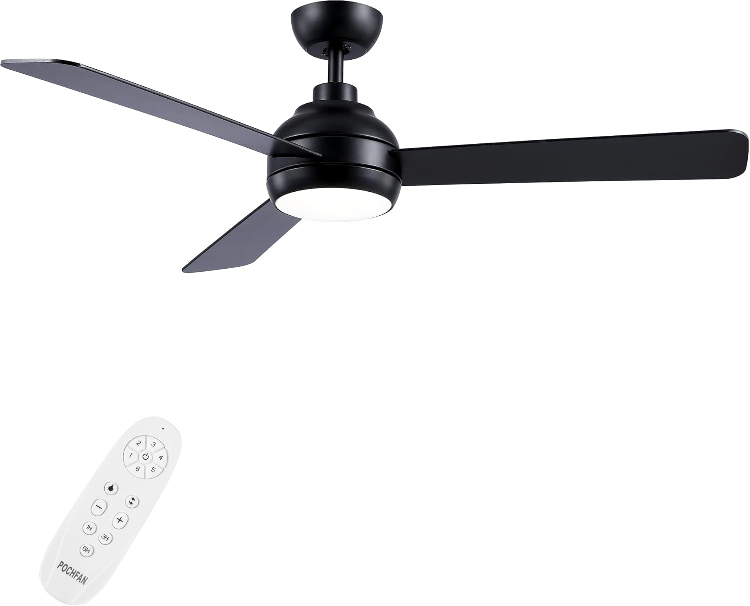 52 Inch Ceiling Fans with Lights, Black Ceiling Fan with Light and Remote Control, Dimmable 6 Speeds DC Quiet 3 Blade Modern Ceiling Fan for Bedroom, Living Room, Patio 52 inch Black