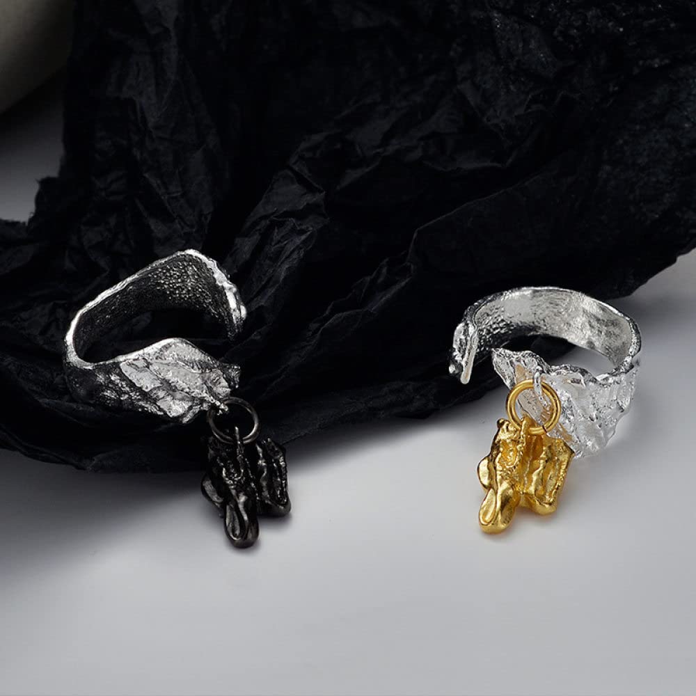 HGJH Anello Regolabile,Anelli Regolabili per Donna Martello Design Argento Sterling 925 Il Ciondolo Goth Anelli Eternity Neri FEDI Nuziali Anelli di Promessa per Ragazze Signore