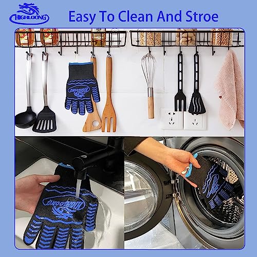 Image of BBQ Gloves, Oven Gloves Original 2 Pack1472℉ Extreme Heat Resistant, Grilling Gloves Silicone Non-Slip Oven Mitts, Kitchen Gloves for BBQ, Grilling, Cooking, Baking (2 pieces set) (Orange Strips Long)
