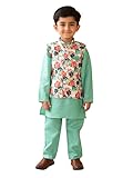 Superminis Boys Cotton Printed Gota Work Kurta Pyjama with Jacket Ethnic Wear Set (6-7 Years, Green)