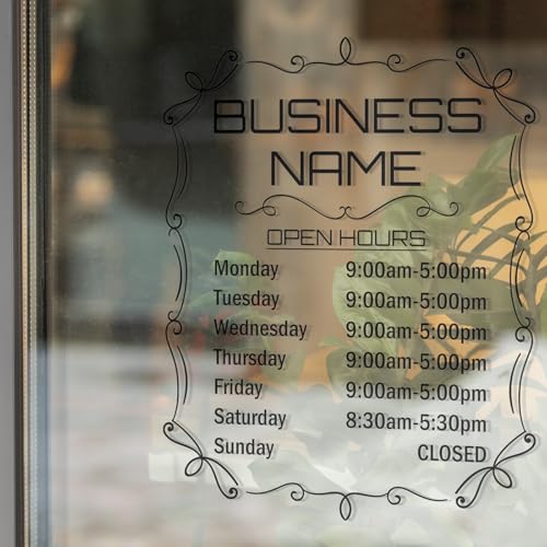 XRLSG Custom Business Hours Sign for Glass Door Personalized Window Vinyl Decal with Company Name Logo for Store Restaurant Office Salon Gym Boutique