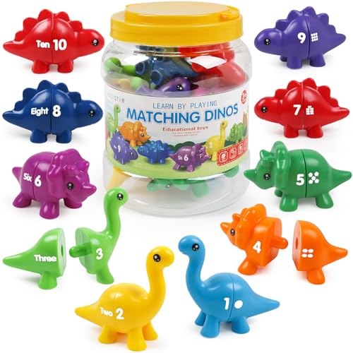 Image of TSYAN Matching Number Counting Dinosaur Toys with Double-Sided 1 2 3 Number Preschool Learning Sensory Sorting Educational Fine Motor Toys Sets for Kids