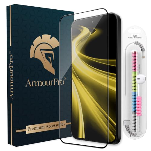 Image of ArmourPro Military-Grade Tempered Glass for Poco X8 Power - 9H Anti Scratch, Edge-to-Edge Coverage, HD Clarity, Smooth Touch, Case Friendly, Easy Installation Kit with Cable Protector