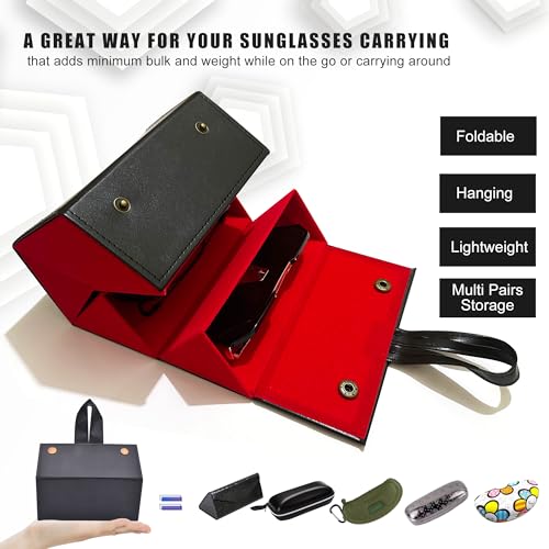 Image of Longjet Glasses Case Travel Sunglasses Organizer Leather Eyeglasses Storage Box Multiple Slots Hanging Eyewear Holder