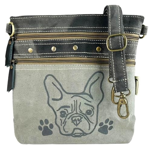 Sunsa Vintage Canvas Tasche Damen, graue Umhängetasche. Hundeliebhaber Crossbody Bag, Mittelgroß Schultertasche für Freizeit, Alltag, leicht, robust, praktisch mit mehrere Fächern in Retro Look