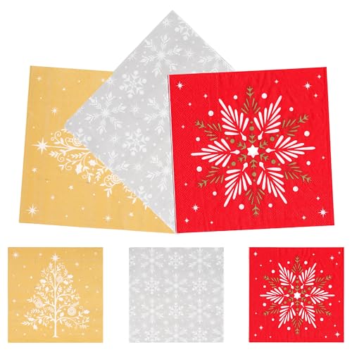 Servilletas de Mesa para Navidad, Pack de 90 Servilletas Papel Navidad 33 x 33 cm en 3 Colores,...