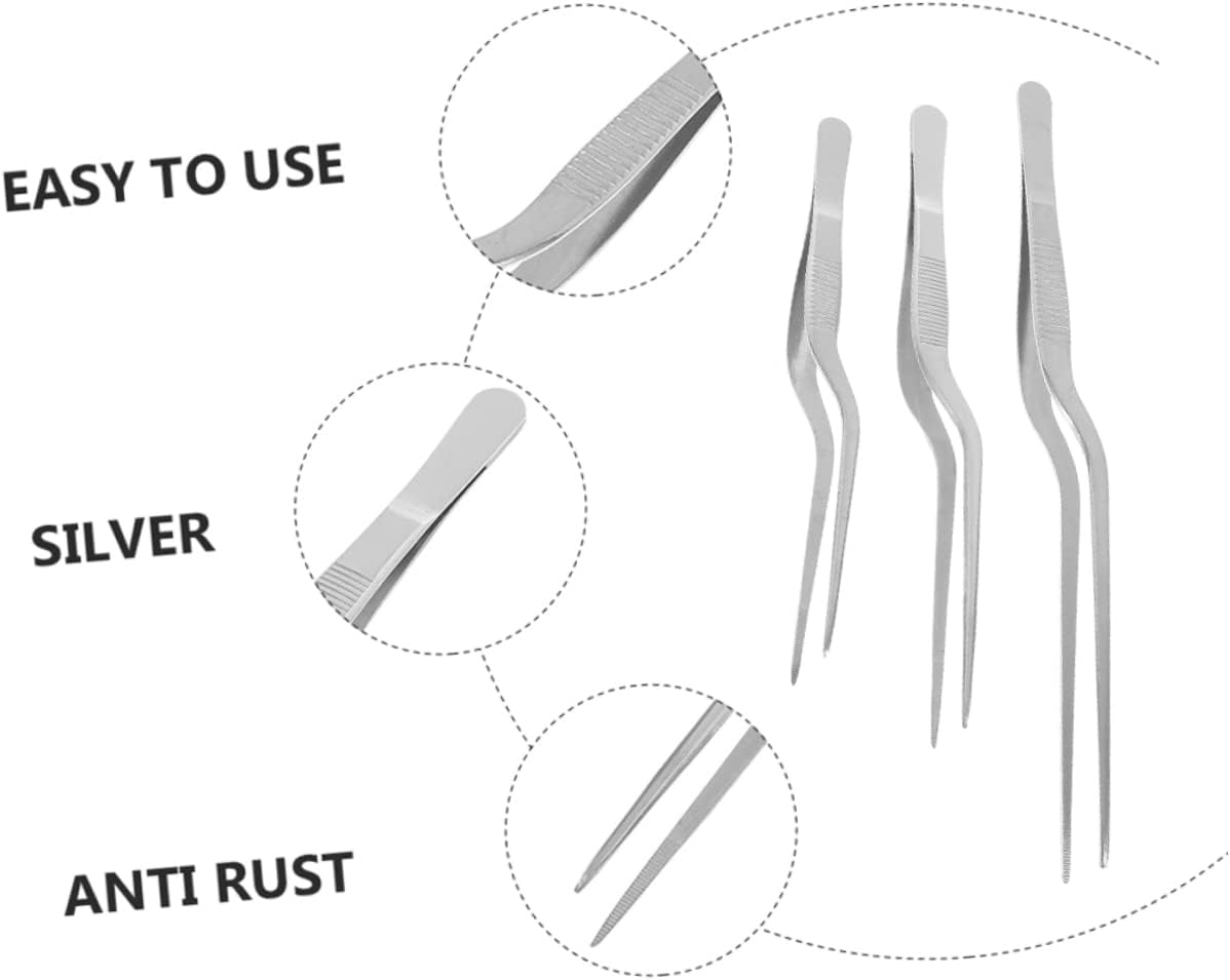 5sets Stainless Steel Kitchen Tweezers Precision Food Tongs for Steak Fish Bone Removal and Cooking for Home Restaurant and Buffet Use Lengths 3pcs*5