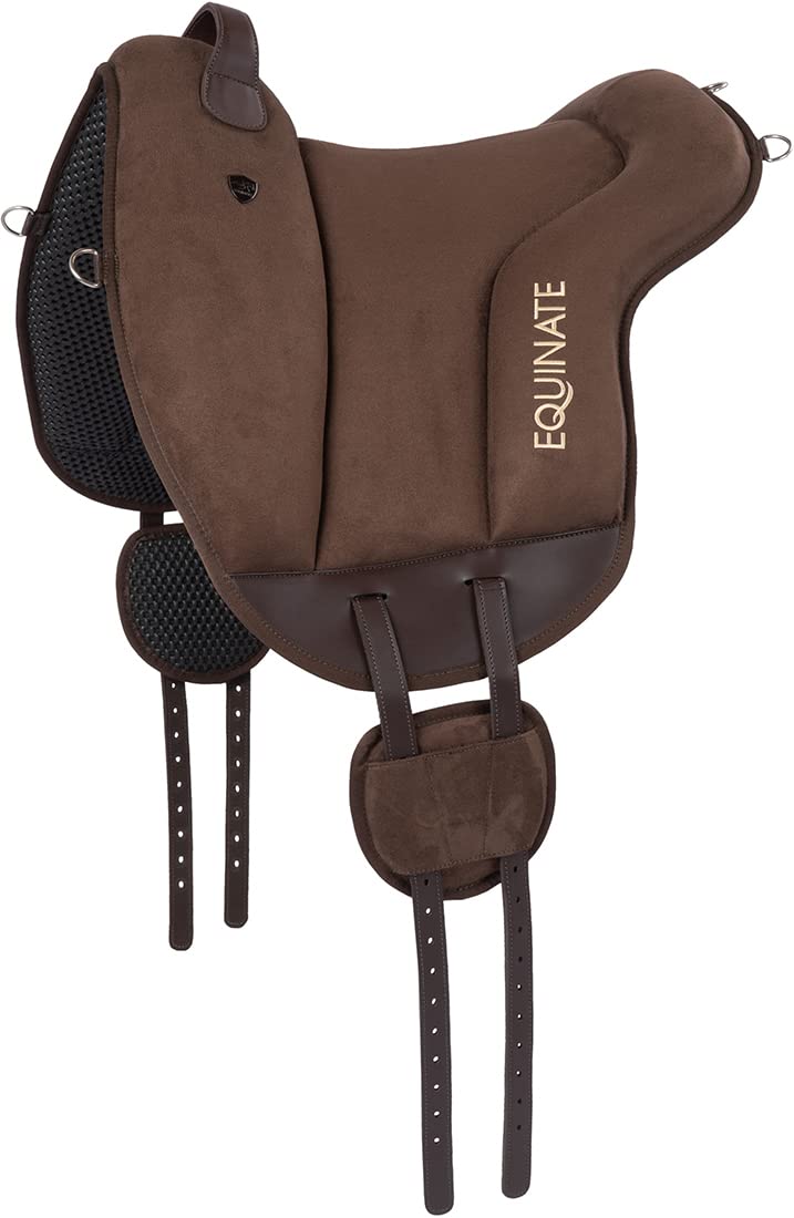 Equinate Reitpad Hamilton aus synthetischem Wildleder Pony Braun - Bareback Pad mit pflegeleichter Neopren Unterseite - Reitkissen Baumloser Sattel