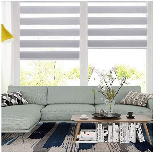 SMONTER Easy Fix Zebra Roller Blind,Day and Night Blinds Curtains with Install Accessories (45CMx150CM-2PACK, WHITE)
