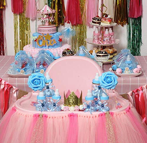 Baby Bottles For Baby Shower, 24Pcs Mini Boy Baby Shower Favors Candy Bottle With 5Pcs Artificial Rose For Newborn Baby Baptism Party, Baby Shower Party Décor,Blue,Noex Direct (Bottle Rose-2) #TOP1