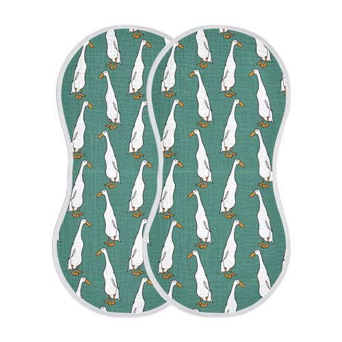 Muslin Burp Cloths for Baby Boys and Girls - 2-Pack Ultra Absorbent Cute Indian Runner Ducks Muslin Washcloths, Newborn Towel, Milk Spit Up Rags, Burp Cloth Bib for Unisex, 22 x 11 Inch