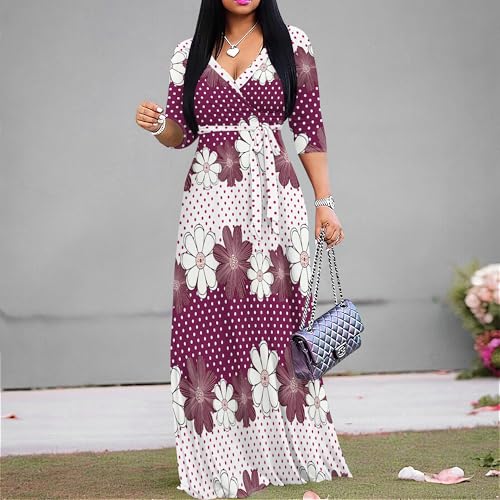 PinkPatty Women's Gradient Maxi Dress 3/4 Sleeves V Neck Cocktail Party Dress Belted Wrap Dresses4