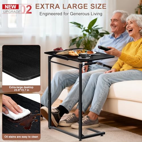 Image of Tv Tray Table Set of 2,Extra Large Dinner Food Tray Table,Couch&Bed Eating Desk,Heavy Duty Folding Laptop Side Table with 8 Height&90 Tilt Adjustable,C-Shaped End Table with Phone Slot Black