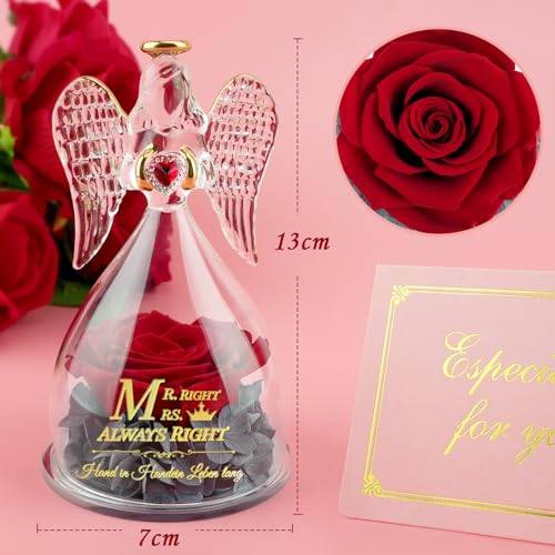 Miofula Eeuwige roos engel cadeau voor koppels en huwelijkscadeaus, bruidspaar, vrouwen hand in hand een leven lang, partner voor Valentijnsdag, Kerstmis, verjaardag - Afbeelding 3