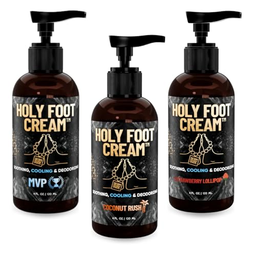 Derm Dude Holy Foot Cream for Dry Cracked Heels and Feet, 4oz (3-Pack) | MVP, Strawberry Lollipop & Coconut Rush Scents | Moisturizing Lotion with All-Natural DeoPlex for Odor Control & Arrowroot for image 5