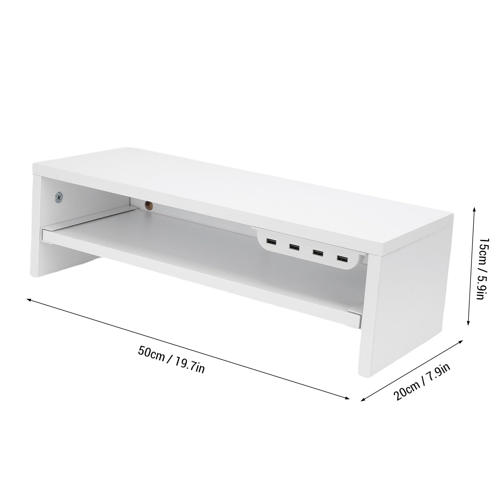 Supporto per display da tavolo con cassetto Prese CA e hub per porta USB Stazione di ricarica multifunzionale Supporto per laptop in legno Organizzatore per monitor per l'home (Bianca)