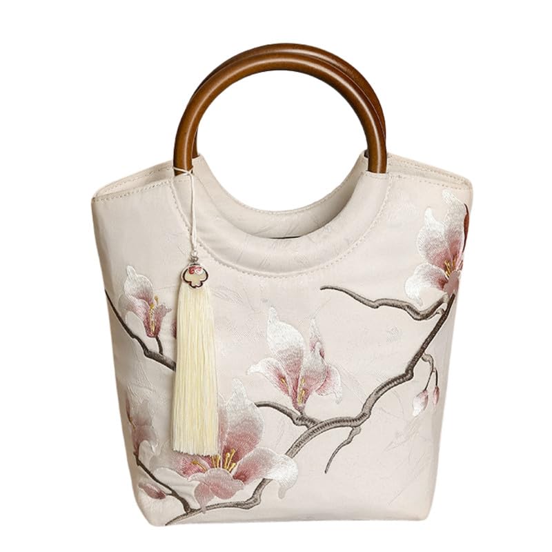 fierre shann Wooden Round Handle Handbag | Portable Embroidered Bucket Bag-picture-35