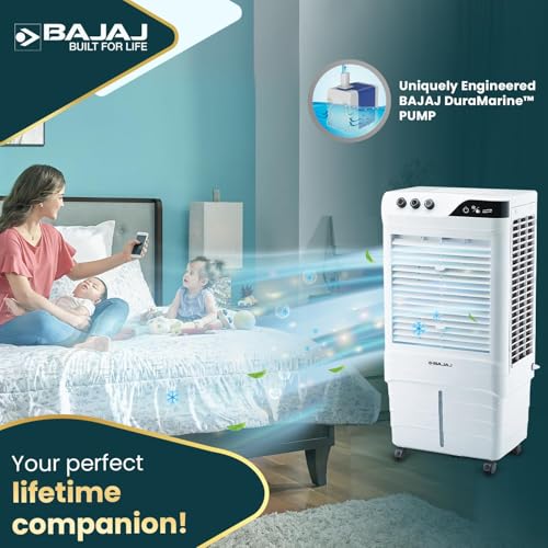 Image of Bajaj DMH 90 Neo 90L Desert Air Cooler for Home|For Larger Room|Anti-Bacterial Honeycomb Cooling Pad|High-Speed|Ice Chamber|90Ft Air Throw|3-Speed Control|3 Year Comprehensive Product Warranty|White