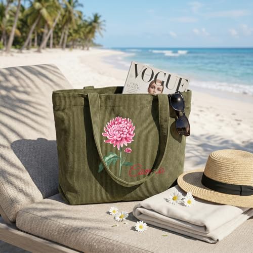 Bolso tote personalizado de pana bordado para mujer miniatura 3
