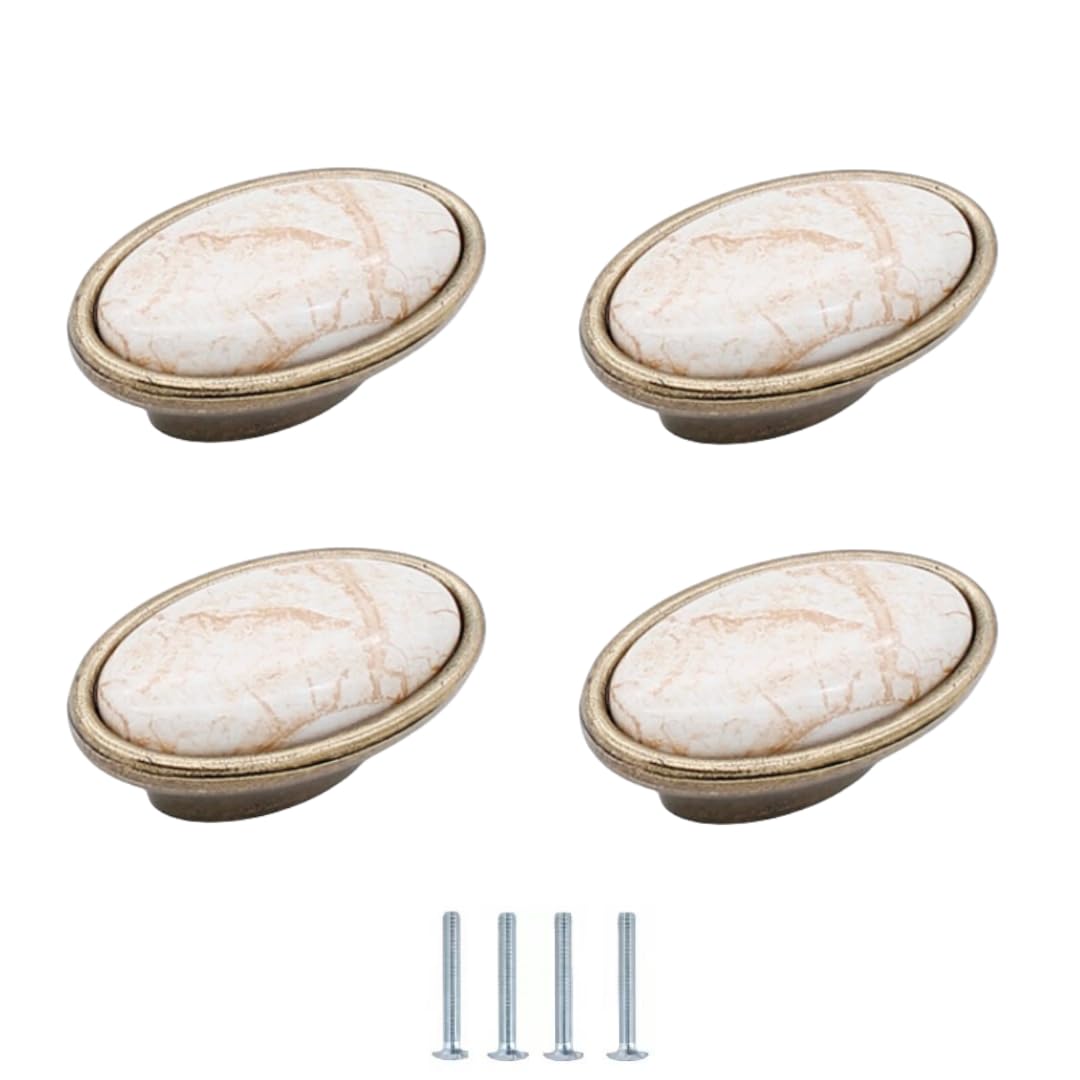 ENmrfvkz Ceramic Cupboard Drawer Handle Knobs, Ceramic Zinc Alloy Cupboard Drawer Handle Knobs Fine Yellow Marble Multiple Sizes 4 Pcs(56 * 25mm)