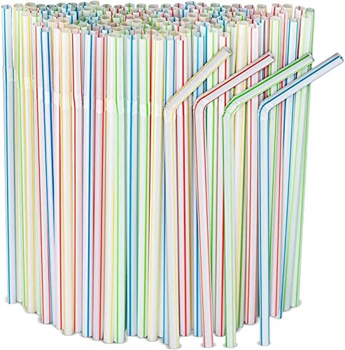 600pcs Plastic Drinking straws, Flexible straws, 8" Long, Stripes Multiple Colors Straws,suitable for various drinks, juice, milk, tea, cocktails, parties, daily use (600pcs)