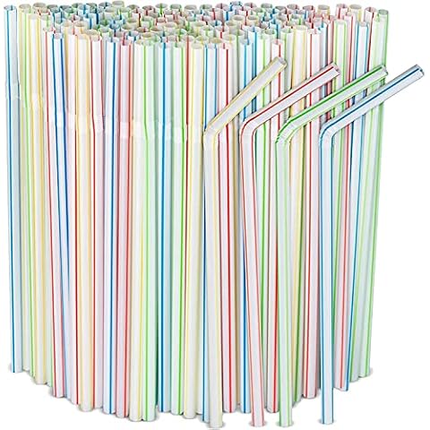 600pcs Plastic Drinking straws, Flexible straws, 8" Long, Stripes Multiple Colors Straws,suitable for various drinks, juice, milk, tea, cocktails, parties, daily use (600pcs) Cover