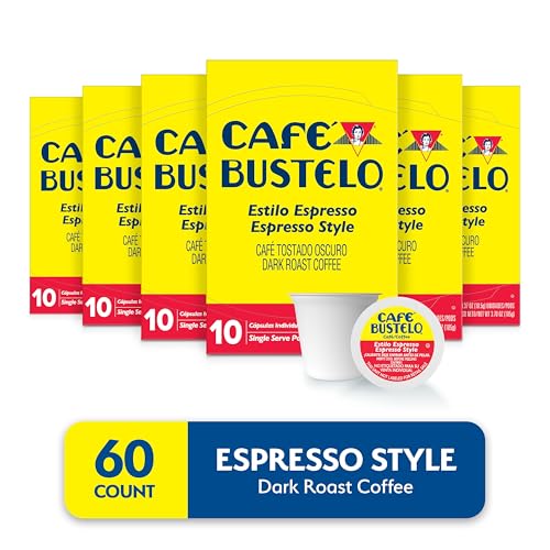 Image of Cafe Bustelo Espresso Style Dark Roast, Single Serve Coffee Pods, 10 Count (Pack of 6)